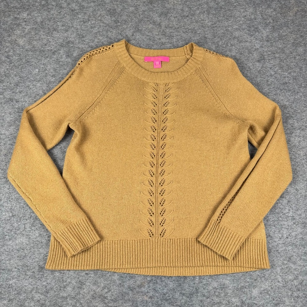 Lilly Pulitzer Esma Sweater Knit Pullover Pointelle Accent Brown Womens XS